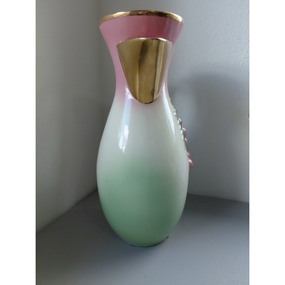Hull Pottery LARGE Pitcher Service TOKAY Grapes Vine OMBRE Gold Trim USA 13" MCM - Picture 3 of 10